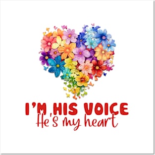 I'm his voice he's my heart Autism Awareness Gift for Birthday, Mother's Day, Thanksgiving, Christmas Posters and Art